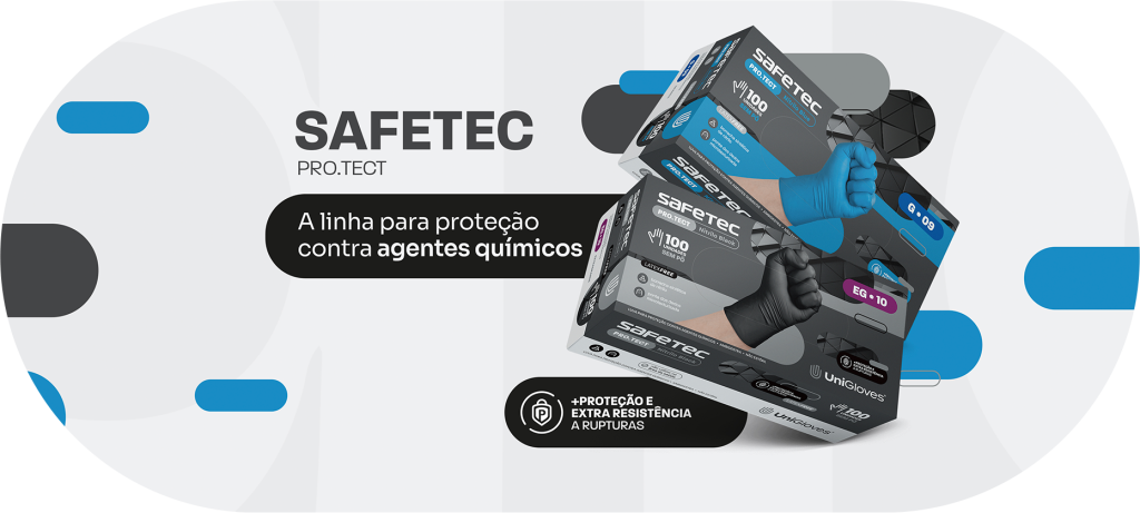 Embalagens luvas Safetec PRO.TECT Black e Blue UniGloves