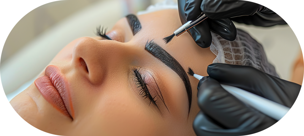 Profissional realizando micropigmentação de sobrancelhas